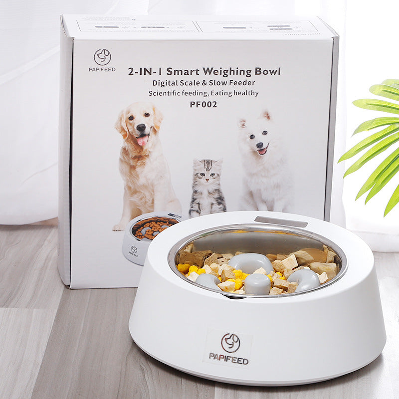 Slow feeder bowl with weighing display